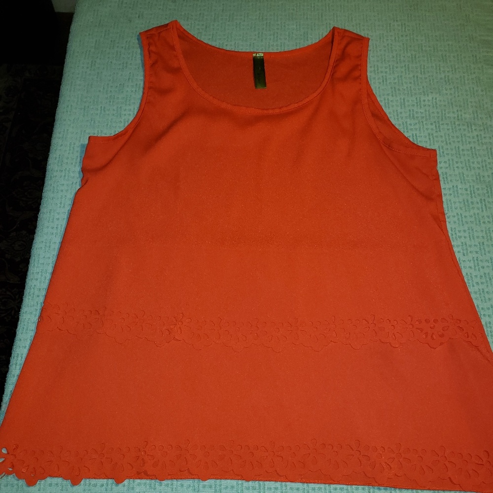 Whisper Orange Sleeveless Blouse w/cut‎ lace